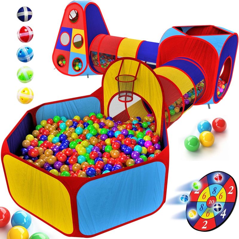 Photo 1 of Playz 5pc Kids' Play Tents & Tunnels - Ball Pit for Toddlers, Basketball Hoop, Crawling Tubes, Pop-Up Playhouses, Baby Obstacle Course for Indoor or Outdoor Use