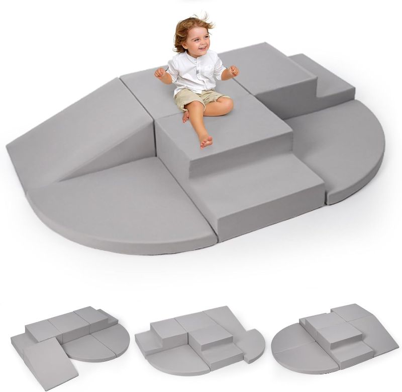 Photo 1 of Rinnebbit 6-Piece Foam Climbing Blocks for Toddlers, Baby Climb and Crawl Soft Foam Play Set, Machine Washable Cover, Indoor Activity Play Structures, Climbing Toys for Toddlers 1-3 (Gray)