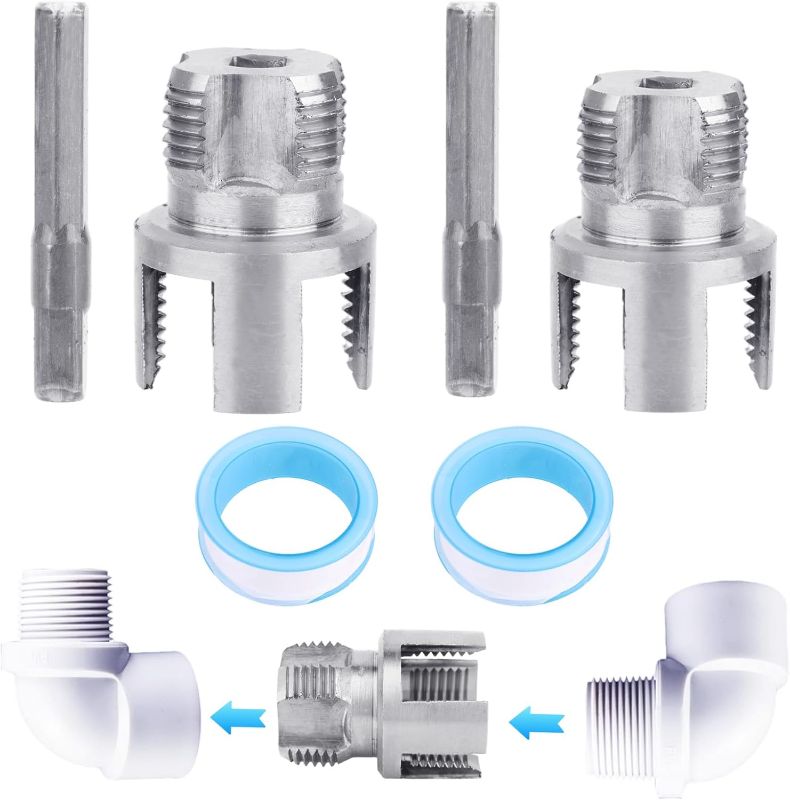 Photo 1 of 2pcs Integrated Internal & External Pipe Threading Tool for Electric Drill, 1/2'' & 3/4'' Dies Dual-Function Pipe Thread Cutting Tool for PVC Plastic Pipes Threader