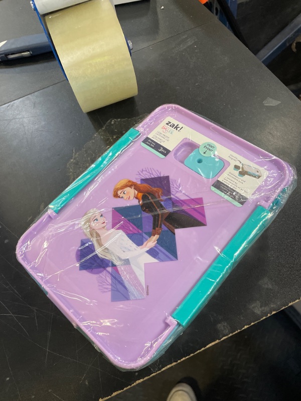 Photo 1 of Zak Designs Disney Frozen 2 Reusable Plastic Bento Box with Leak-Proof Seal, Carrying Handle, Microwave Steam Vent, and Individual Containers for Kids' Packed Lunch (3 PCs Set, Anna & Elsa)