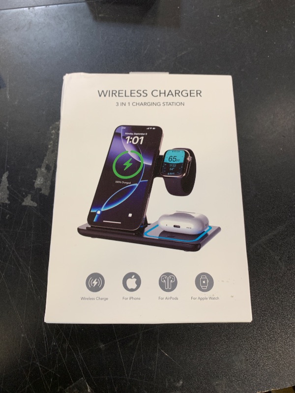 Photo 1 of 3 in 1 Wireless Charger Charging Station, Wireless Charger Stand for 16e 16 15 14 Pro Max 13 12 11,Charging Dock for AirPods 4 3 2 Pro, Apple Watch 10/9/Ultra/8/SE/7/6/5/4/3