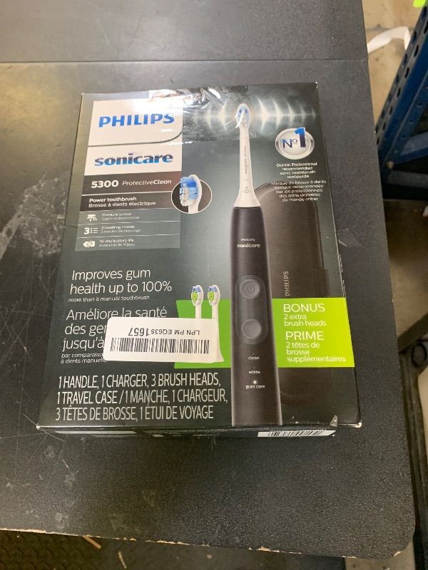 Photo 1 of Philips Sonicare ProtectiveClean 5300 Rechargeable Electric Toothbrush, with Pressure Sensor, 3 Cleaning Modes, SmarTimer and QuadPacer, with 2 Bonus Brush Heads, Travel Case, Black, Model HX6423/34