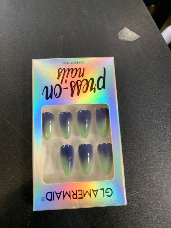 Photo 1 of GLAMERMAID Press on Nails Medium Almond, Handmade Green Ombre Gel Glue on Nail, Glossy Short Stiletto Reusable UV Finish Fake Nails Acrylic False Nails Manicure Kits for Women