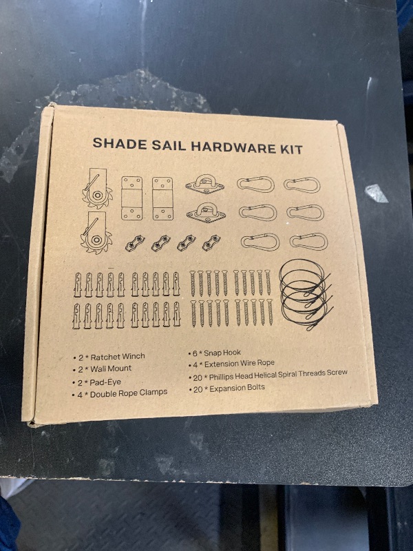 Photo 1 of UIRWAY Shade Sail Hardware Winch Set Kit, 60Pcs Stainless Steel Hardware Kit for Rectangle Triangle Canopy, Heavy Duty Anti-Rust Hardware Kit Set for Outdoor Garden Patio(Ratchet Winch +304 Wire Rope)