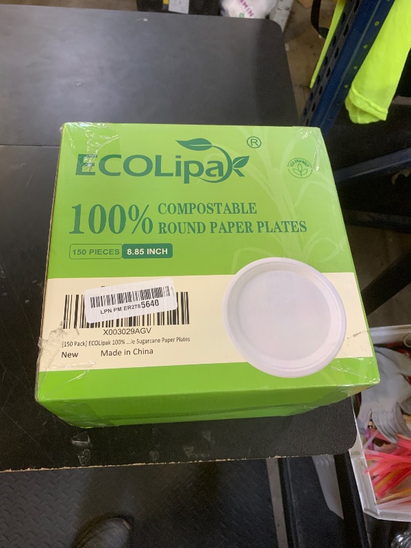 Photo 1 of ECOLipak 9 inch 150 Pack Compostable Paper Plates, Heavy Duty Disposable Biodegradable Eco-friendly Sugarcane Bagasse Plates for Party Dinner