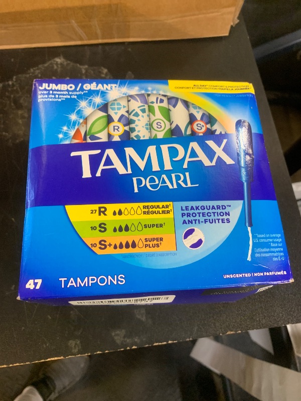 Photo 1 of Tampax Pearl Tampons Trio Pack, with LeakGuard Braid, Regular/Super/Super Plus Absorbency, Unscented, 47 Count (Packaging May Vary)