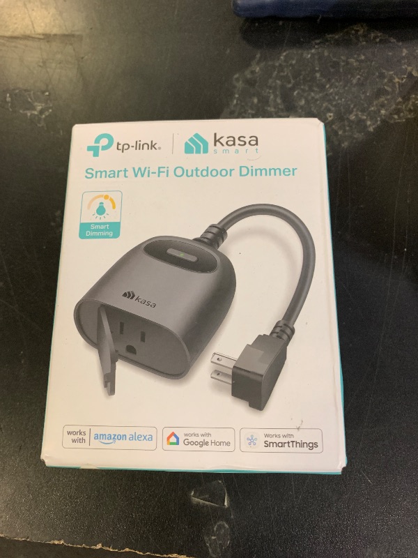 Photo 1 of Kasa Outdoor Smart Dimmer Plug, IP64 Plug- in Dimmer for Outdoor String Lights, Compatible with Alexa, Google Assistant & SmartThings, Long Wi-Fi Range 2.4Ghz, No Hub Required, ETL Certified(KP405)