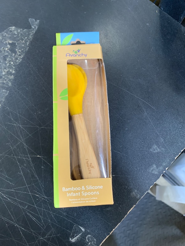 Photo 1 of Avanchy Baby Spoons Bamboo and Silicone Set, Self Feeding Food Utensils, 4 Months Baby Led Weaning, 2 Pack Yellow