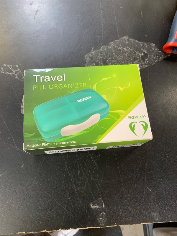 Photo 1 of Travel Pill Organizer - Airtight Medicine Case for Traveling Portable Pharmacy Box with Labels Vitamin Container 8 Compartment Supplement Medication Holder Large Capacity Daily (Green)