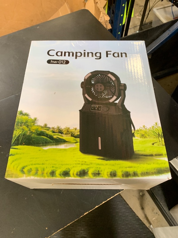 Photo 1 of Misting Fan Portable for Outside Patios, Rechargeable Battery Operated Mist fan, Camping Mister Fan With Remote, 4 Spray Outlets, 3 Lights Modes, 4 Timers for Fishing/Golf/Garden/Party/Tent/Beach