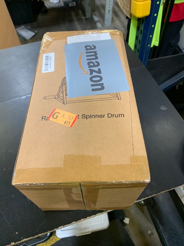 Photo 1 of Raffle Drum, Thickened Metal Raffle Ticket Spinner Box with Sealing Tape, Silent Design Raffle Ticket Cage with Wooden Turning Handle & Stable Tripod Stand for Lottery Games, Raffle Balls