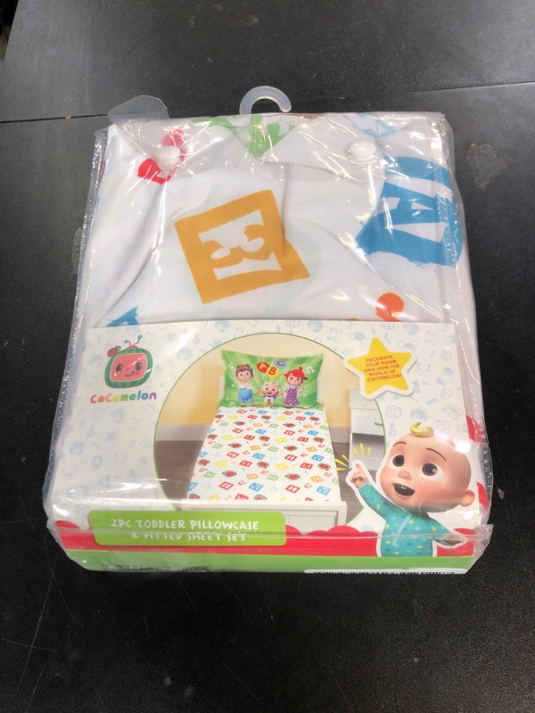 Photo 1 of CoComelon Sheet Set - Fits Toddler Bed or Crib Mattress - Fitted Sheet and Pillow Case, White + Green