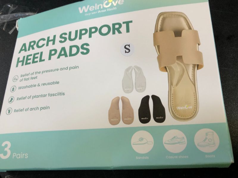 Photo 1 of Welnove Arch Support Inserts for Plantar Fasciitis - Self Adhesive Gel Arch Supports for Flat Feet and Foot Pain Relief - Reusable Arch Cushion Pads for Sandals Slipper for Women & Men,3 Colors-Small