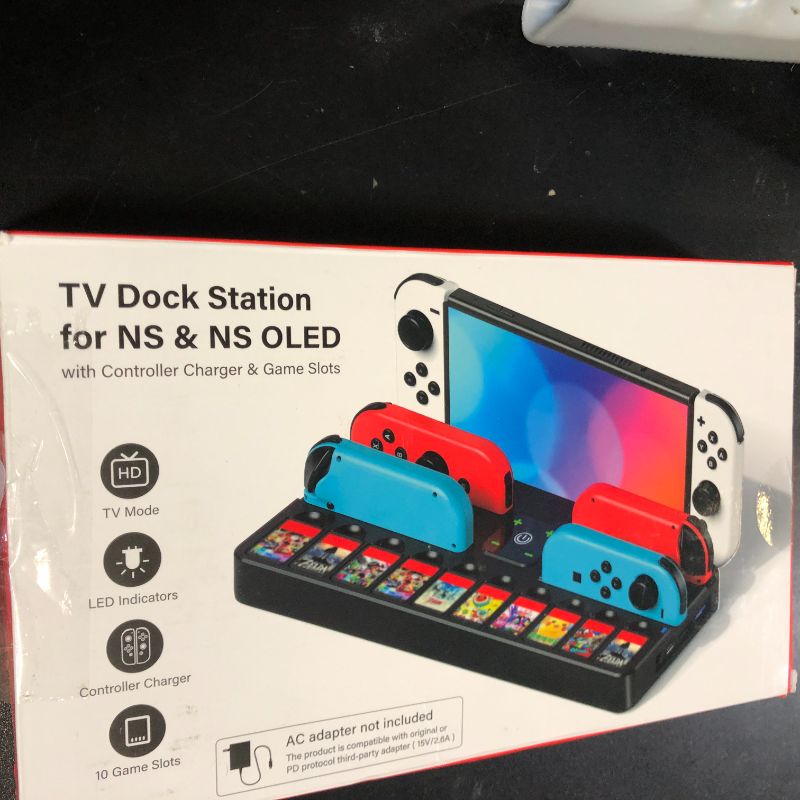 Photo 1 of Switch Docking Station for TV with Controller Charger, Replacement for Switch TV Dock with HDMI Adapter, SW Base Station Portable Charging Dock with 10 Game Slots NES Console