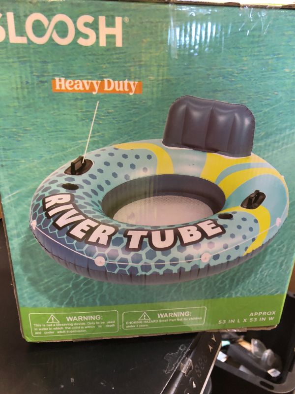 Photo 1 of SLOOSH Inflatable River Tubes Float - Heavy Duty Pool Tube Floats for Adults Floating, Lake Floaties River Run Sports Fun, Large Raft Water Lounger with Cup Holders Mesh Bottom (53 inches, Blue)