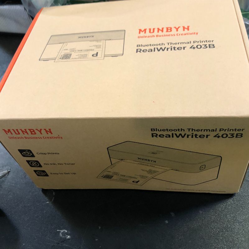 Photo 1 of MUNBYN Bluetooth Thermal Label Printer RW403B, Wireless 4x6 Shipping Label Printer for Small Business, Compatible with Android, iPhone, Windows, Mac, Chromebook, Print Width 1.57"-4.25"
