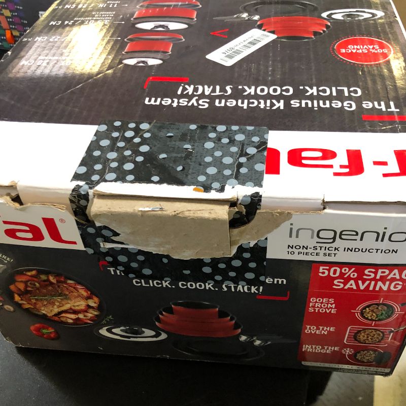 Photo 1 of T-fal Ingenio Nonstick Cookware Set 10 Piece, Induction, Oven Broiler Safe 500F, Cookware, Pots and Pans, RV, Camping, Oven, Broil, Dishwasher Safe, Detachable Handle, Red