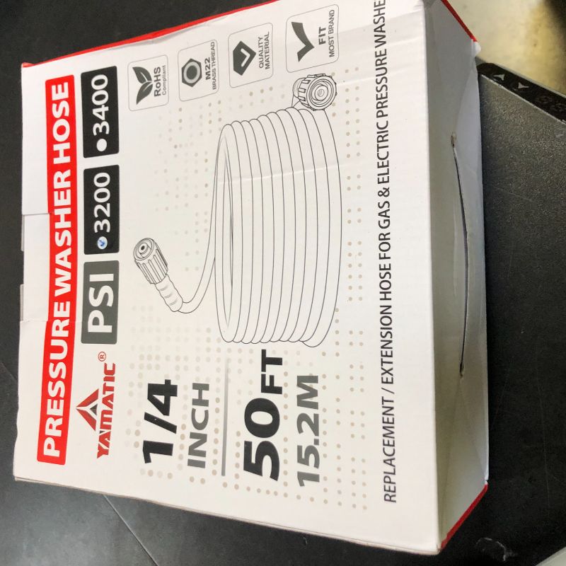Photo 1 of YAMATIC Kink Resistant Pressure Washer Hose 50FT 1/4" M22 & 3/8" Quick Connect Power Washer Hose Replacement for Ryobi, Troy Bilt, Greenworks, CRAFTSMAN Most Brand Power Washer, 3200 PSI