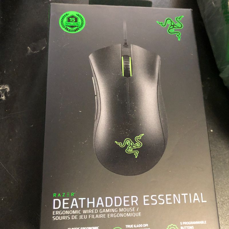 Photo 1 of Razer DeathAdder Essential Gaming Mouse: 6400 DPI Optical Sensor - 5 Programmable Buttons - Mechanical Switches - Rubber Side Grips - Classic Black