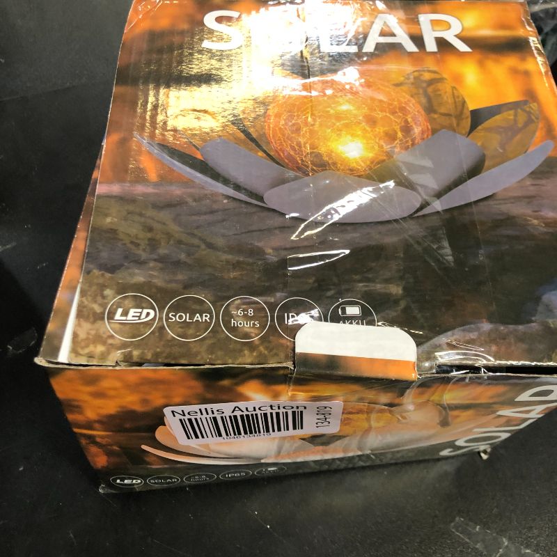 Photo 1 of Huaxu Solar Lights Outdoor Garden Decor , Amber Crackle Globe Glass Lotus Decoration,Waterproof Gray Metal Flower Light for Patio,Lawn,Walkway,Tabletop,Ground