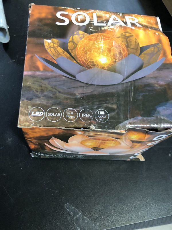 Photo 1 of Huaxu Solar Lights Outdoor Garden Decor , Amber Crackle Globe Glass Lotus Decoration,Waterproof Gray Metal Flower Light for Patio,Lawn,Walkway,Tabletop,Ground