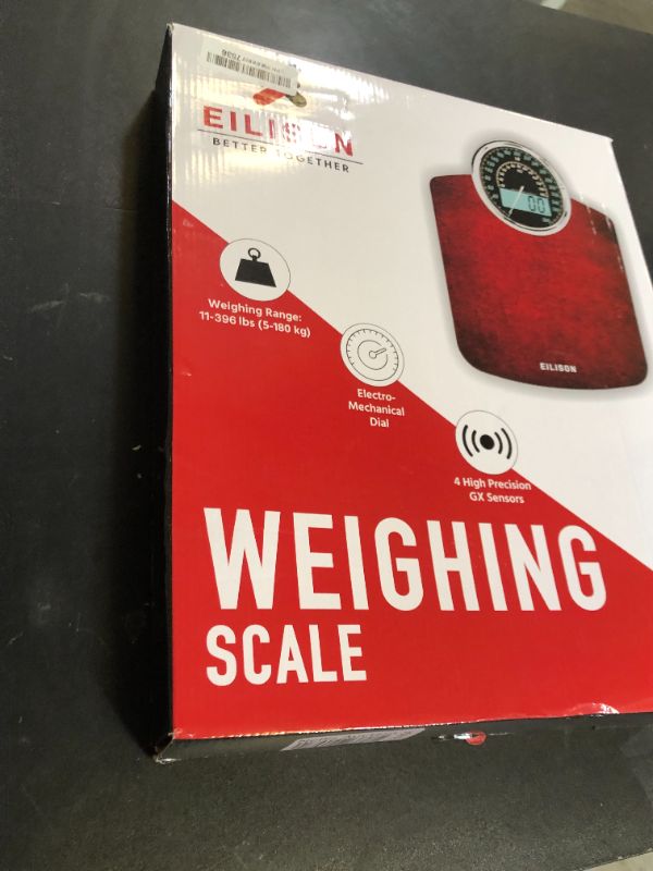 Photo 1 of EILISON Highly Advance 2-in-1 Digital & Analog Weighing Scale for Body Weight-400lbs, 4 High Precison GX Sensor Accurate, Thick Tempered Glass, Extra Large Display (Red)