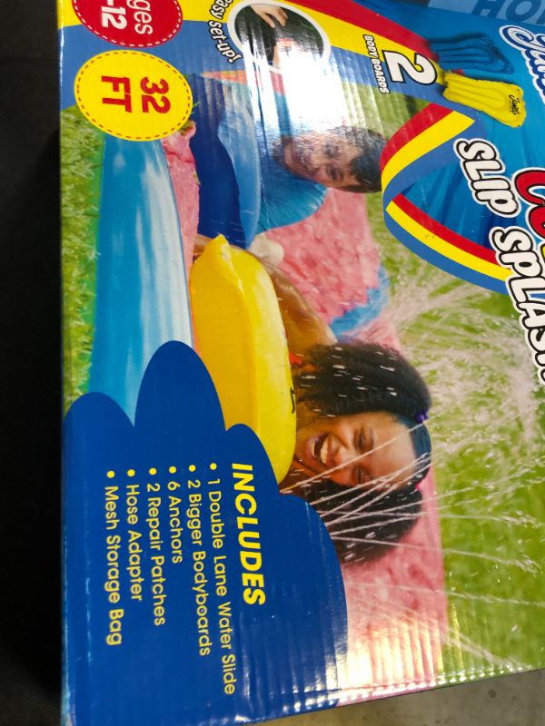 Photo 1 of JAMBO 32FT Extra Extra Long Slip Splash and Slide and 2 Bodyboards, Heavy Duty Water Slide with Inflatable Crash Pad, Double Lane Slip Slides, Outdoor Backyard Water Slides n Toys for Kids