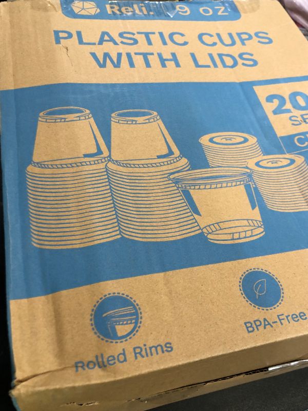 Photo 1 of Reli. Plastic Cups with Lids 9 oz (200 Sets) | Clear Plastic Cups with Lids | 9 oz Disposable PET Bulk | PET Container Clear with Flat Tops for Party, Desserts, Coffee, To Go Drinks