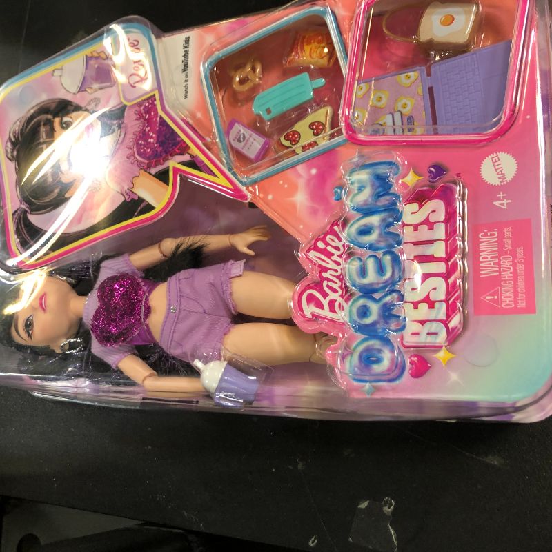 Photo 1 of Barbie Dream Besties Doll & Accessories Playset, Renee with Long Black Hair, 11 Food & Video-Themed Pieces