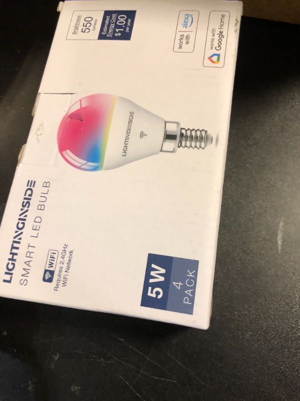Photo 1 of Lightinginside E12 Smart Light Bulbs 50W Equiv., G16.5 RGBCW Candelabra Chandelier Ceiling Fan Smart Bulb Works with Alexa/Google Home/Smart Life, 5W 550LM, 2.4G WiFi Bluetooth Bulb, ETL Listed, 4PCS