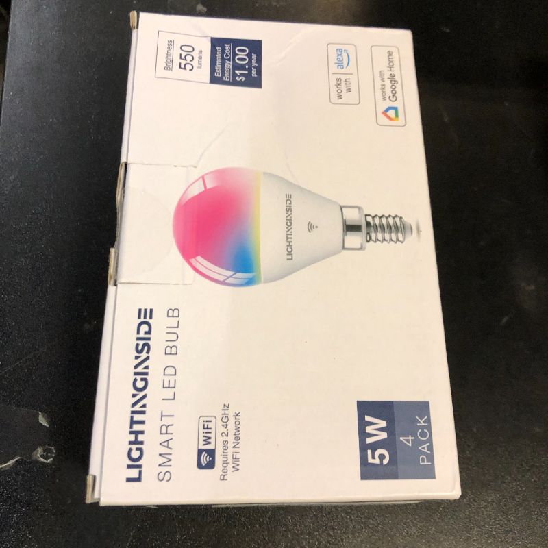 Photo 1 of Lightinginside E12 Smart Light Bulbs 50W Equiv., G16.5 RGBCW Candelabra Chandelier Ceiling Fan Smart Bulb Works with Alexa/Google Home/Smart Life, 5W 550LM, 2.4G WiFi Bluetooth Bulb, ETL Listed, 4PCS