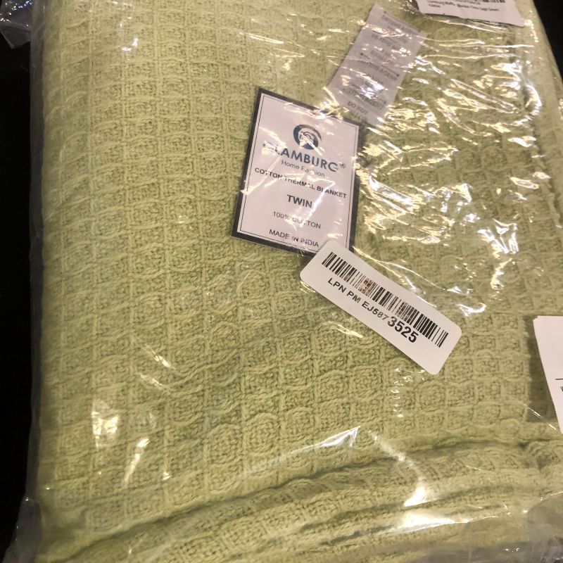 Photo 1 of Glamburg 100% Cotton Thermal Twin Blanket, Breathable Waffle Blanket, All Season Sage Green