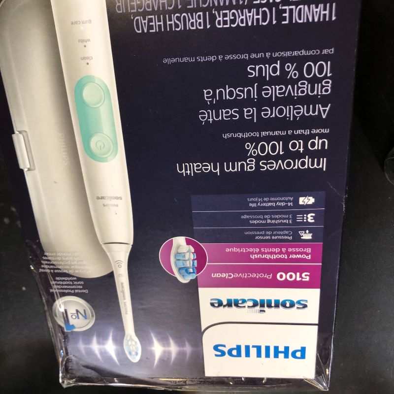 Photo 1 of Philips Sonicare ProtectiveClean 5100 Rechargeable Electric Toothbrush, with Pressure Sensor, 3 Cleaning Modes, SmarTimer and QuadPacer, 14-Day Battery Life, Travel Case, White, Model HX6857/11