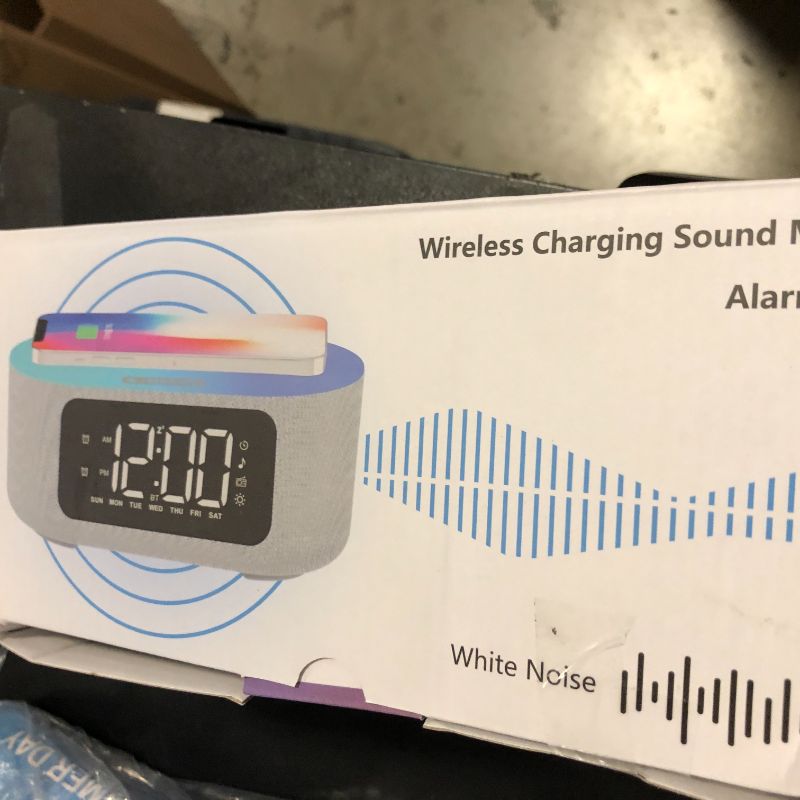 Photo 1 of JALL Fabric Alarm Clock for Bedroom, with Big Led Screen Display, Bluetooth Stereo Sound Speaker, FM Radio, Fast Wireless Charging, USB Charging Port, Nightlight, White Noise, Ideal for Gift, Gray