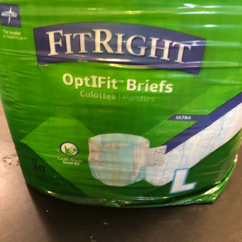 Photo 1 of FitRight Ultra Adult Diapers, Disposable Incontinence Briefs with Tabs, Heavy Absorbency, Large, 48"-58" (Pack of 20)
