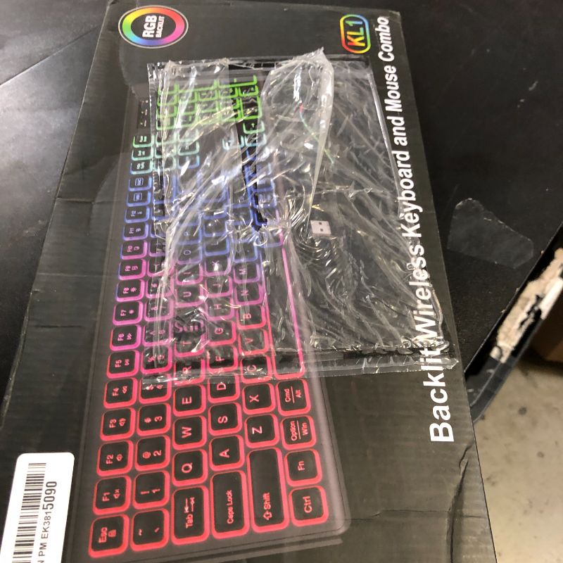 Photo 1 of Wireless Keyboard and Mouse Combo - RGB Backlit, Rechargeable & Light Up Letters, Full-Size, Ergonomic Tilt Angle, Sleep Mode, 2.4GHz Quiet Keyboard Mouse for Mac, Windows, Laptop, PC