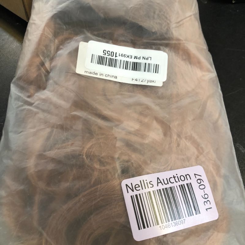 Photo 1 of Aisom 24" Kinky Straight Brown Highlights Lace Front Wigs For Women Chocolate Brown Lace Front Yaki Wig Lace Frontal Human Hair Mixture Wig (Yaki 4/27#)