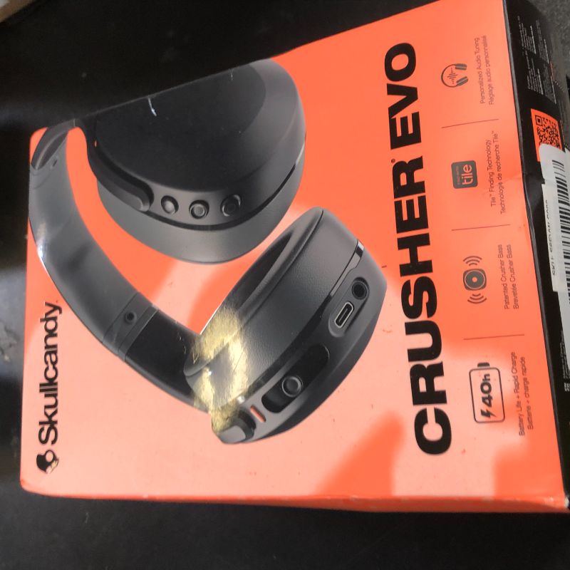 Photo 1 of Skullcandy Crusher Evo Wireless Bluetooth Headphones with Multi-Sensory Bass, Noise Isolating Over-Ear Fit, Up to 40 Hours Battery, Microphone for iPhone Android - Asphalt