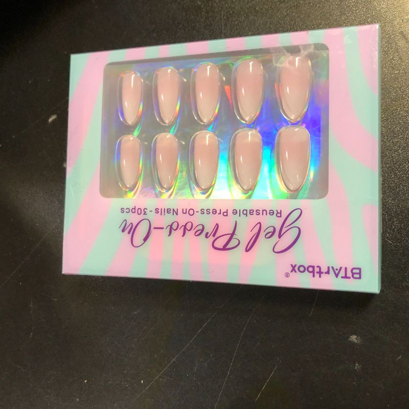 Photo 1 of BTArtbox Press On Nails Almond - Medium Press On Nails, Pink White Ombre Soft Gel Nails, Natural Reusable Stick On Nails in 15 Sizes - 30 Fake Nails Kit, Silken Fade