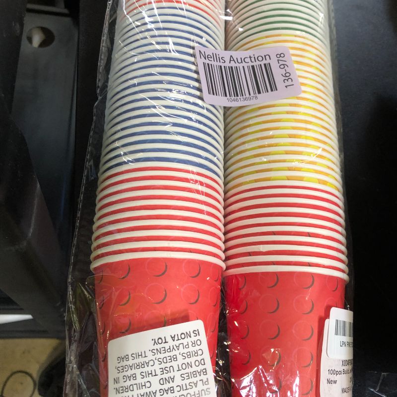 Photo 1 of 100pcs Building Blocks Party Paper Cups Colorful Blocks Bricks Disposable Cups for Block Party Decorations Building Bricks Paper Drinking Cups for Building Block Birthday Party Supplies and Favors