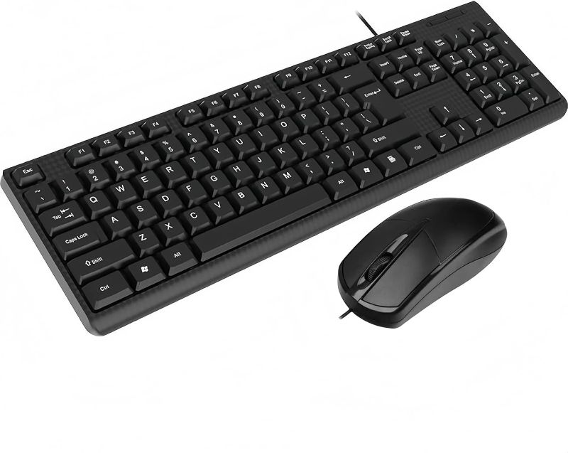 Photo 1 of Wired Keyboard and Mouse Combo, Full-Sized Ergonomic Computer Keyboard and Optical Wired Mouse for Windows, Mac OS Desktop/Laptop/PC-Black
