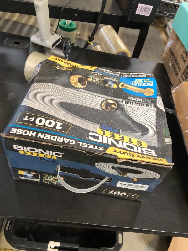 Photo 1 of Bionic Steel PRO 100 Ft Garden Hose with Nozzle, Premium 304 Stainless Steel Metal Water Hose 100Ft Flexible Hose, Rust Proof, Lightweight, Heavy Duty, Crush Resistant Fittings, 500 PSI, 2025 Model