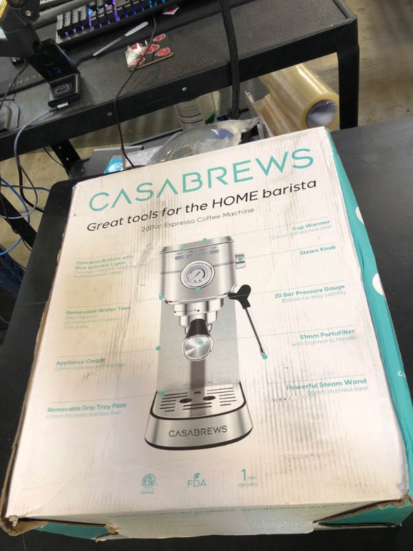 Photo 1 of CASABREWS CM5418 Espresso Machine 20 Bar, Compact Espresso Maker with Steam Milk Frother, Stainless Steel Coffee Machine with 34oz Removable Water Tank for Cappuccino, Latte, Silver