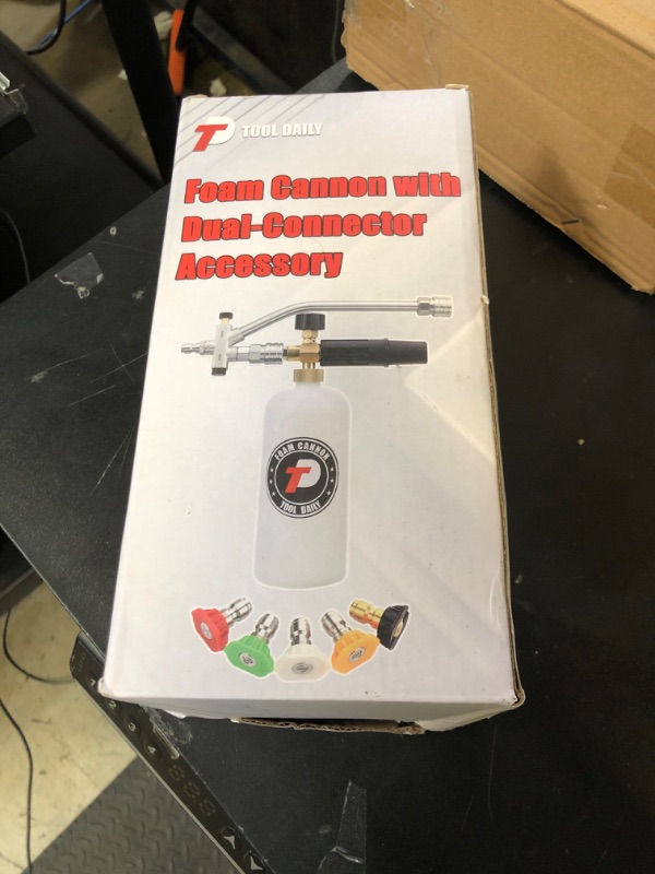 Photo 1 of Tool Daily Foam Cannon with Dual Connector Accessory, 1/4 Inch Quick Connector, 5 Pressure Washer Nozzle Tips, 1 Liter