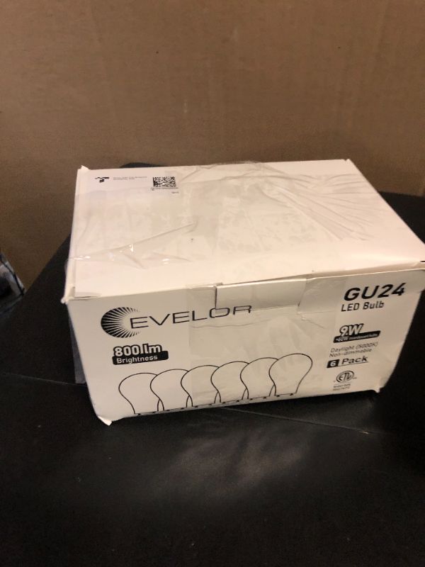 Photo 1 of evelor GU24 LED Light Bulb,60 Watt Equivalent Daylight White 5000K,Non-Dimmable,Efficient 9W,800 Lumens 2 Prong Light Bulbs,15000 Hours,Ideal for Kitchen,Range Hood,Living Room,Bedroom,6-Packs