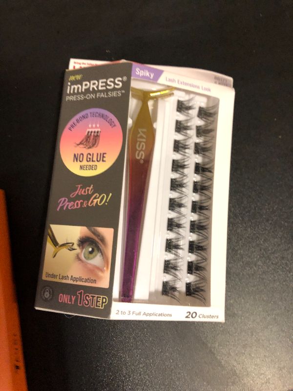 Photo 1 of KISS imPRESS Falsies Press On Self Adhesive Eyelashes, 12mm-14mm Glam Volume Press On Lashes, Black, No Glue Needed, Invisible Band, 20 Lash Clusters & Non-Stick Applicator - Spiky