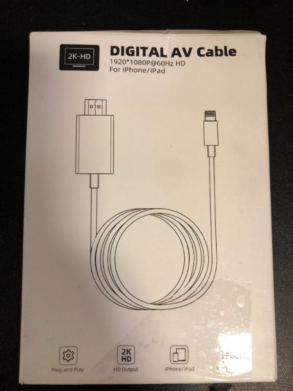 Photo 1 of iPhone to HDMI Cable 1080P@60Hz HD Display Sync Screen Connector for iPhone 14 13 12 11 X iPad to TV HDTV Monitor Projector, Plug & Play Digital AV Adapter