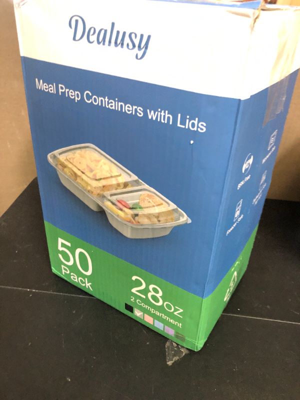 Photo 1 of 50 Pack (100-Piece) 28 oz Meal Prep Containers Reusable with Lids 2-Compartment, Sturdy Leakproof Food Safe, Microwave Freezer Dishwasher Safe, To Go Take Out Plastic Food Storage, Silver