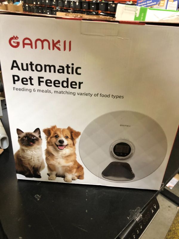 Photo 1 of GAMKII Automatic Cat Wet Food Feeder 6 Meals with 2 Ice Packs, Cordless Battery Power Auto Pet Small Dogs Wet & Dry Dispenser with Timer, Memory Function (ABS Food Tray)
