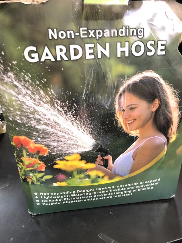 Photo 1 of Lipoliftco Garden Hose 100FT, Non-Expanding, Lightweight Hose With 8 Function Nozzle, Leak-Proof, No-Knot, Easy to Carry, Wear-Resistant, Sturdy, Flexible, 3/4GHT, Water Hose for Yard, Garden, Outdoor